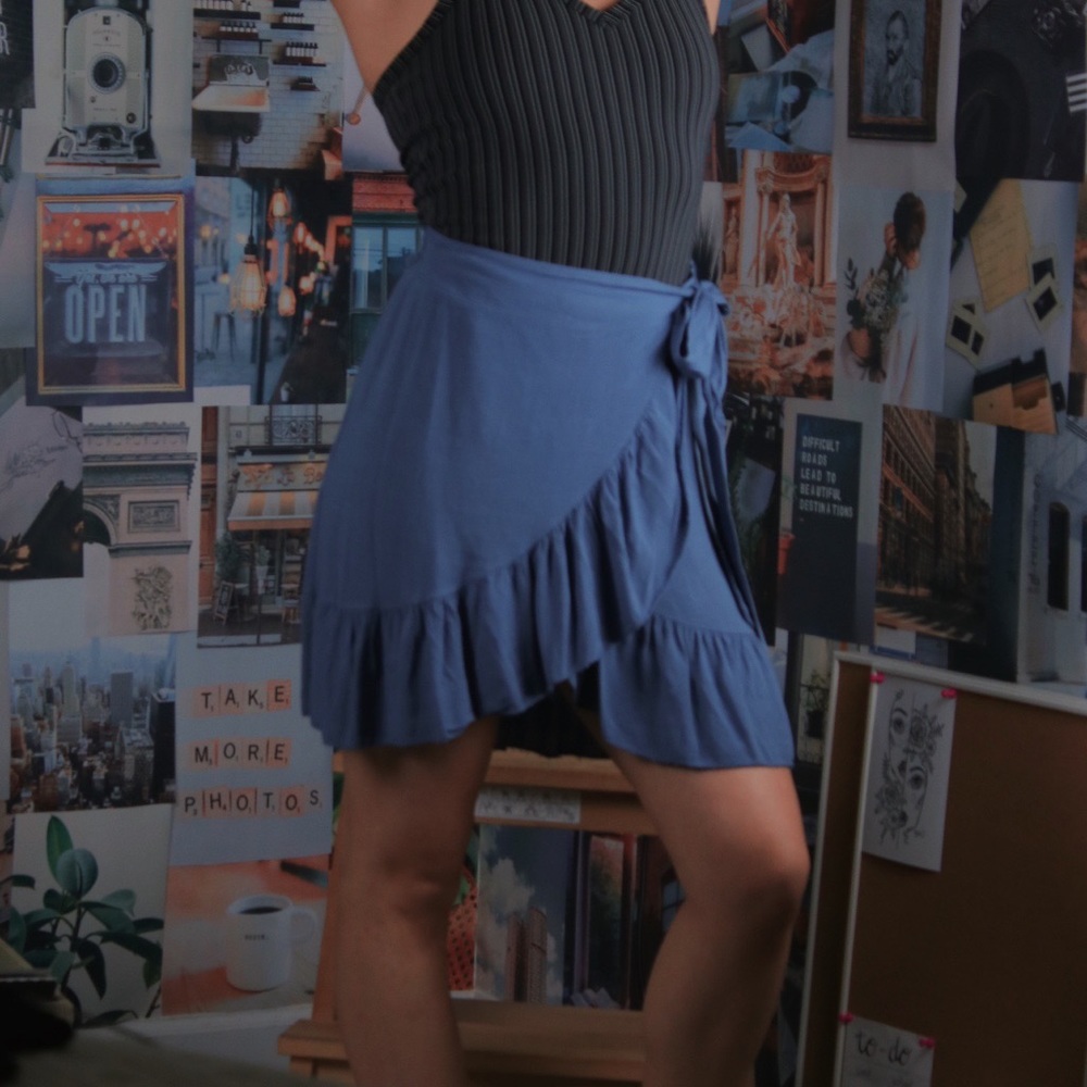 Solid blue wrap around flirty girly flared skirt